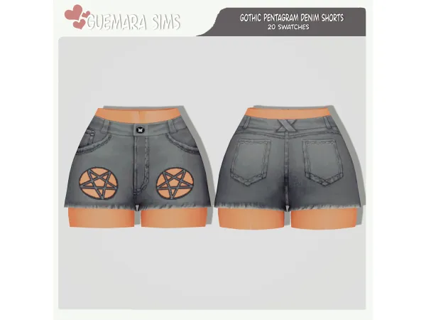 Mix Gothic Pentagram Denim Shorts (Public now) by guemarasims - The Sims 4 Custom Content