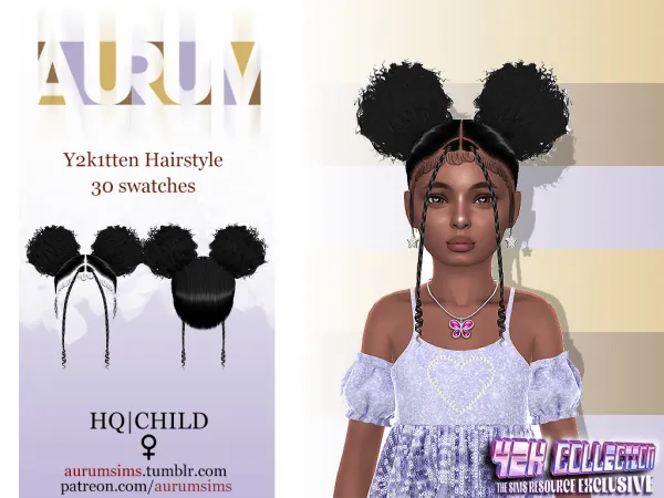 Alpha Y2k1tten FLUFFY BUNS FOR KIDS - The Sims 4 Custom Content
