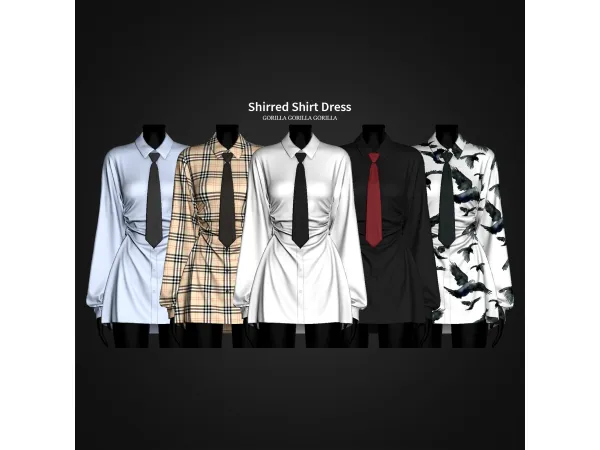 Alpha Shirred Shirt Dress by gorillax3 - The Sims 4 Custom Content