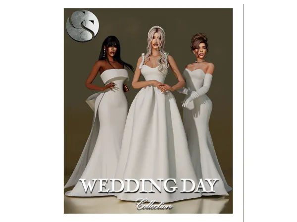 Alpha CAMUFLAJE Wedding Day Collection (3 Wedding dresses Pearl Earrings Necklace Headband) FG FP - The Sims 4 Custom Content
