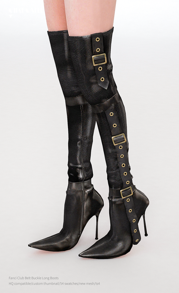 Alpha Fanci Club Belt Buckle Long Boots by simsfinds - The Sims 4 Custom Content