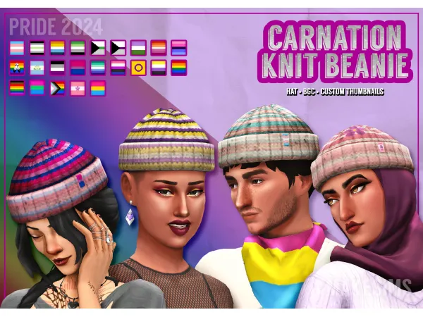 Maxis Match Carnation Knit Beanie Pride 2024 by makesims - The Sims 4 Custom Content