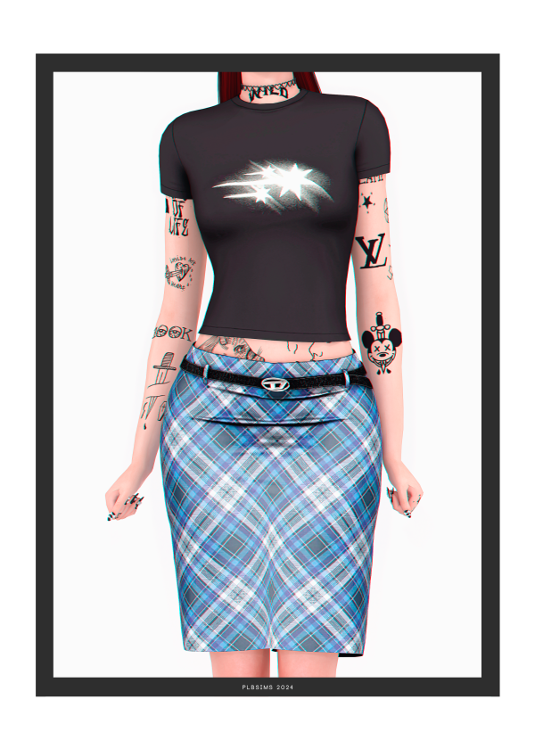 Alpha Cosmic T Shirt Midi Skirt by plbsims - The Sims 4 Custom Content