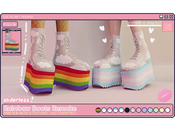 Alpha HONEY Rainbow Boots Remake by SMSims - The Sims 4 Custom Content