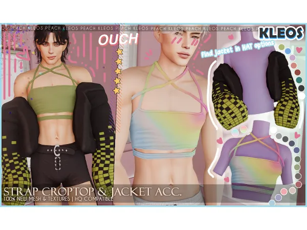 Alpha PEACH Strap Croptop Jacket ACC (as HAT) by kleossims - The Sims 4 Custom Content