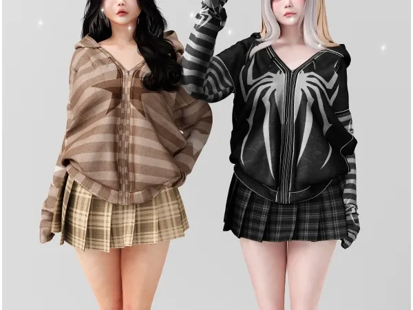 Alpha Zipper hoodie with skirt - The Sims 4 Custom Content