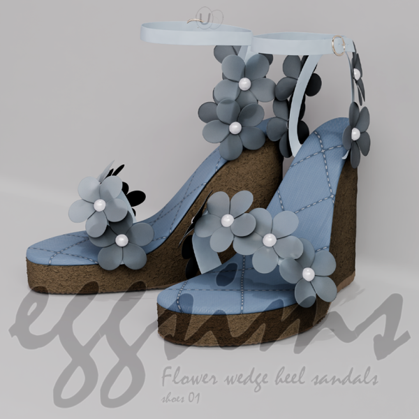 Alpha [ ] Flower wedge heel sandals (shoes 01) by simsfinds - The Sims 4 Custom Content