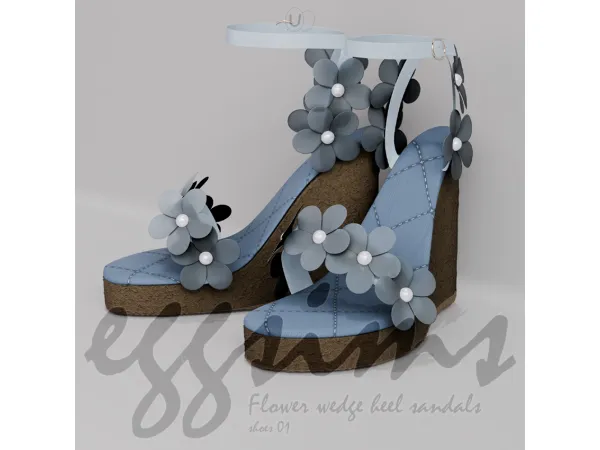 Alpha [ ] Flower wedge heel sandals (shoes 01) by eggsims - The Sims 4 Custom Content