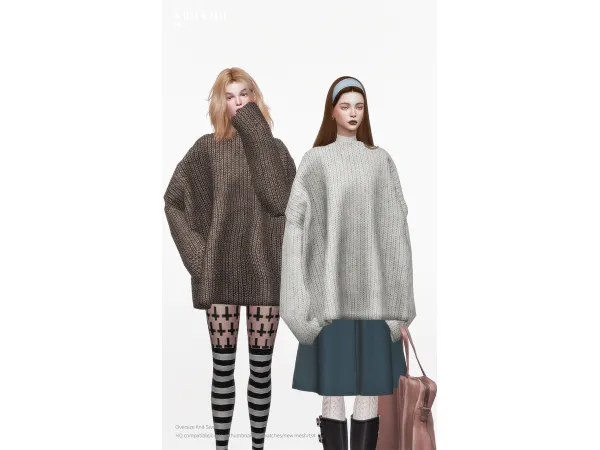 Alpha Oversize Knit Sweater by charonlee - The Sims 4 Custom Content