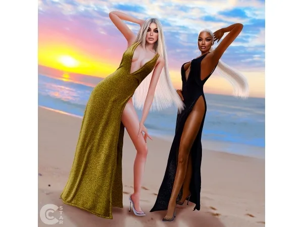 Alpha Thigh High Slit Gown - The Sims 4 Custom Content