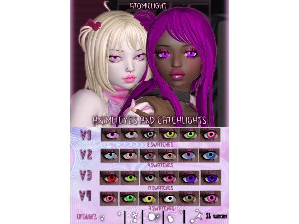 Mix 4 eyes and eye catchlights (highlights) in anime style by atomiclight - The Sims 4 Custom Content