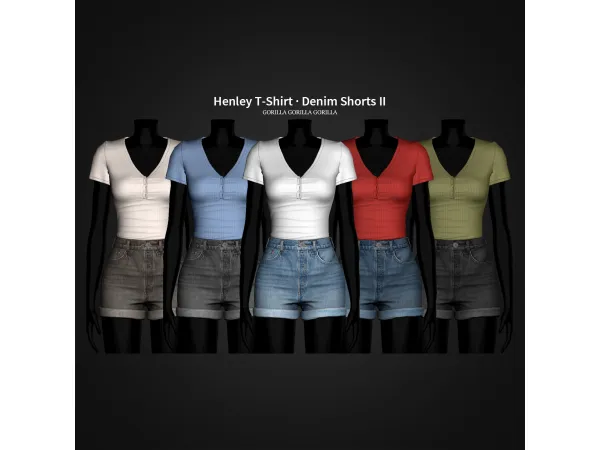 Alpha Henley T Shirt Denim Shorts II by gorillax3 - The Sims 4 Custom Content