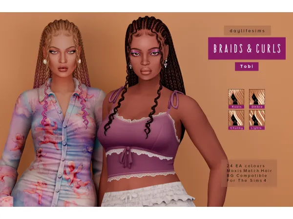 Maxis Match BRAIDS CURLS Tobi by daylifesims - The Sims 4 Custom Content