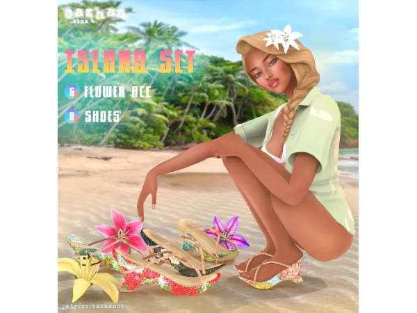 Maxis Match [Island Set] flower acc shoes by cazhancc - The Sims 4 Custom Content