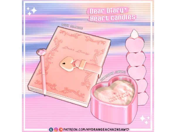 Mix Y2K Dream Dear diary heart candles by hydrangeachainsaw - The Sims 4 Custom Content