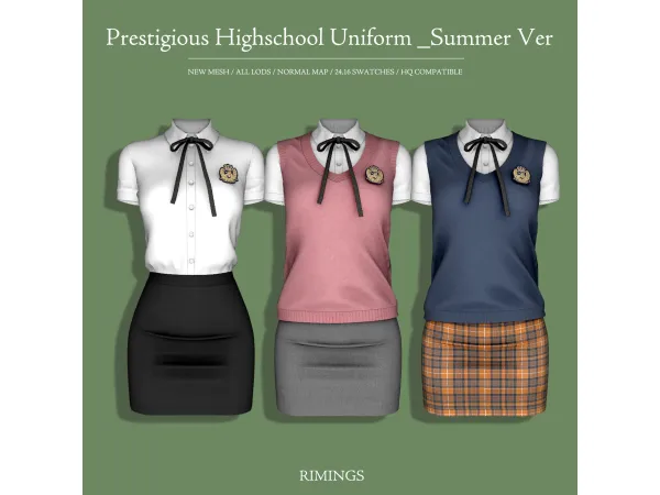 Alpha [RIMINGS] Prestigious Highschool Uniform _Summer Ver by RIMINGs - The Sims 4 Custom Content