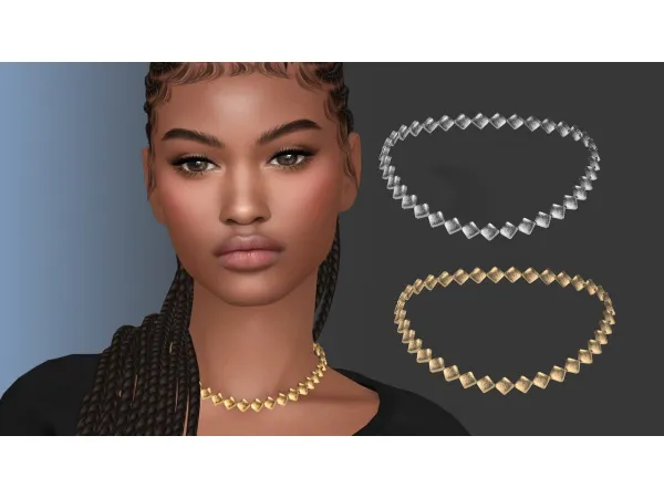 Alpha Square metal short necklace - The Sims 4 Custom Content