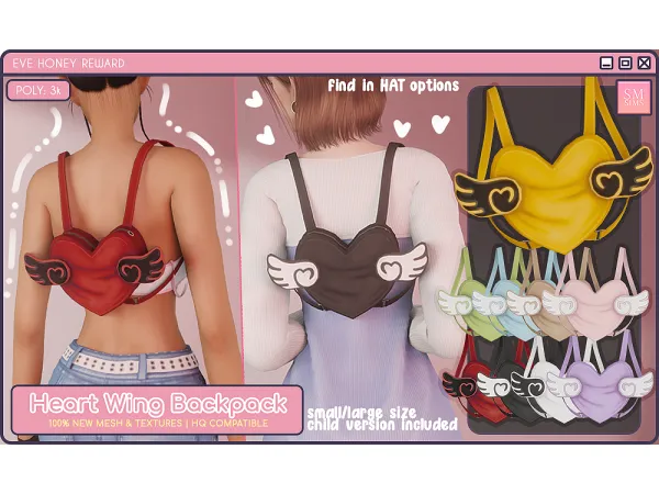 Alpha HONEY Heart Wing Backpack by SMSims - The Sims 4 Custom Content