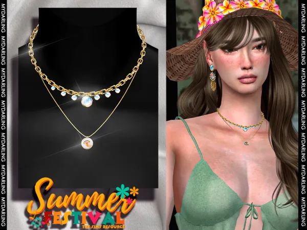Alpha summer necklace sets for adult and childers - The Sims 4 Custom Content