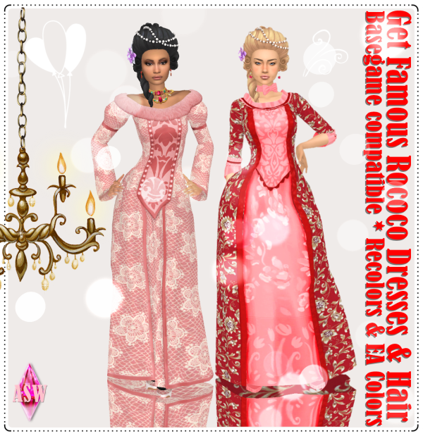 Maxis Match Get Famous Rococo Dresses Hair by simsfinds - The Sims 4 Custom Content