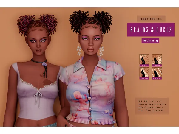 Maxis Match BRAIDS CURLS Mairaly by daylifesims - The Sims 4 Custom Content