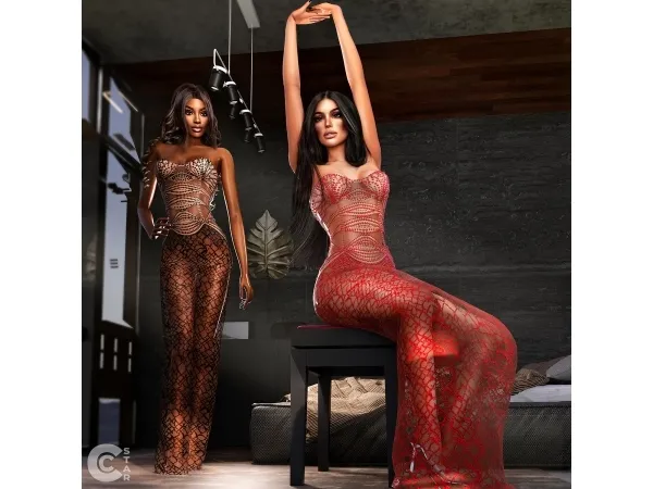 Alpha Sheer Embellished Evening Gown cool_content_star - The Sims 4 Custom Content