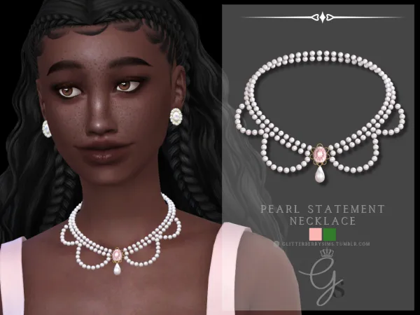 Mix Pearl Statement Necklace by GlitterberryFly - The Sims 4 Custom Content