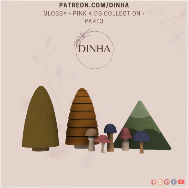Mix Glossy Pink Kids Collection Wood Trees (Kids deco) by dinhagamer - The Sims 4 Custom Content