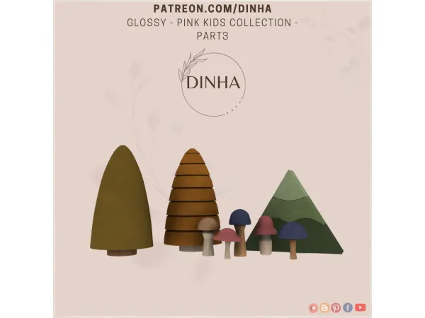 Mix Glossy Pink Kids Collection Wood Trees (Kids deco) - The Sims 4 Custom Content