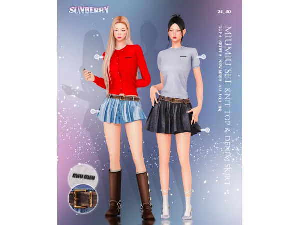 Alpha [SUNBERRY]MIUMIU SET Knit Top Denim Skirt 2440 - The Sims 4 Custom Content