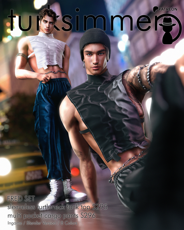 Alpha FRED SET sleeveless turtleneck tank top S295 and multi pocket cargo pants S296 by daphsmods - The Sims 4 Custom Content