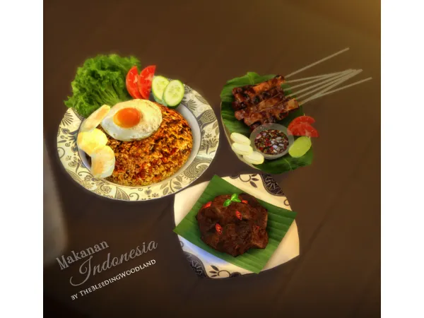 Mix Nasi Goreng Rendang Sate Indonesian Food Decorations by TheBleedingWoodland - The Sims 4 Custom Content