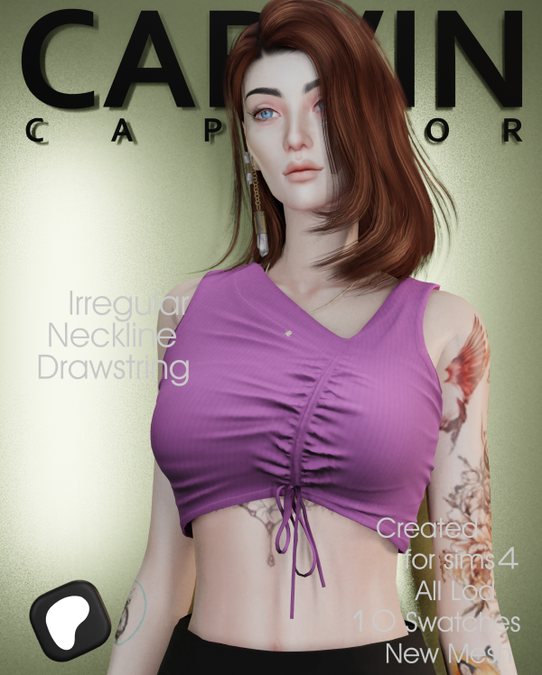 Alpha Irregular Neckline Drawstring by simsfinds - The Sims 4 Custom Content