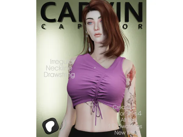 Alpha Irregular Neckline Drawstring by Carvin_Captoor - The Sims 4 Custom Content