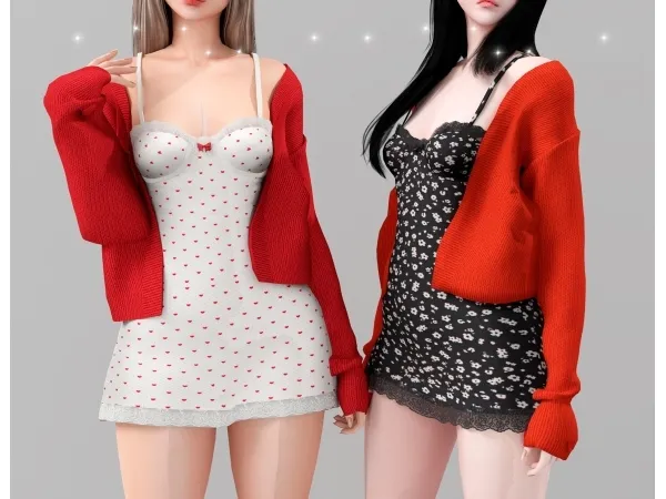 Alpha Mini slip dress with sweater - The Sims 4 Custom Content