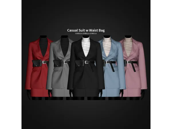 Alpha Casual Suit w Waist Bag by gorillax3 - The Sims 4 Custom Content