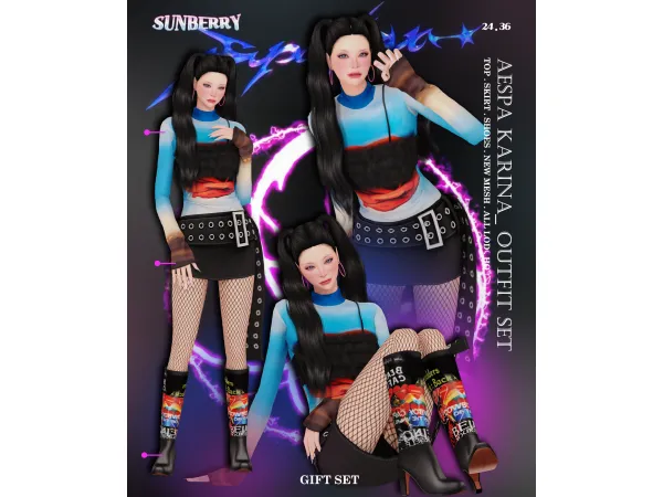 Alpha [SUNBERRY]GIFT SET _ AESPA KARINA SET 2436 - The Sims 4 Custom Content