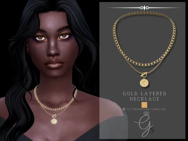 Alpha Gold Layered Necklace by GlitterberryFly - The Sims 4 Custom Content