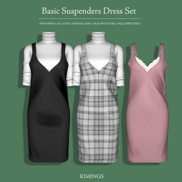 Alpha [RIMINGS] Basic Suspenders Dress Set by simsfinds - The Sims 4 Custom Content