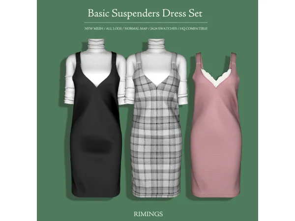 Alpha [RIMINGS] Basic Suspenders Dress Set - The Sims 4 Custom Content