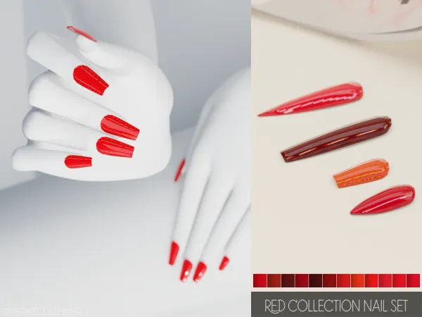 Mix Red collection nail set - The Sims 4 Custom Content