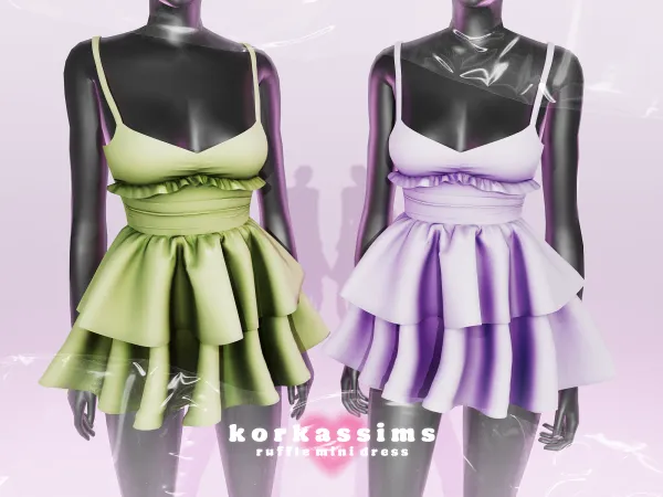 Alpha ruffle mini dress by korkassims - The Sims 4 Custom Content