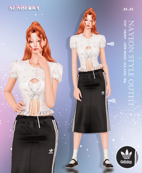 Alpha [SUNBERRY]NAYEON STYLE TOP Adidas SKIRT 2442 by simsfinds - The Sims 4 Custom Content