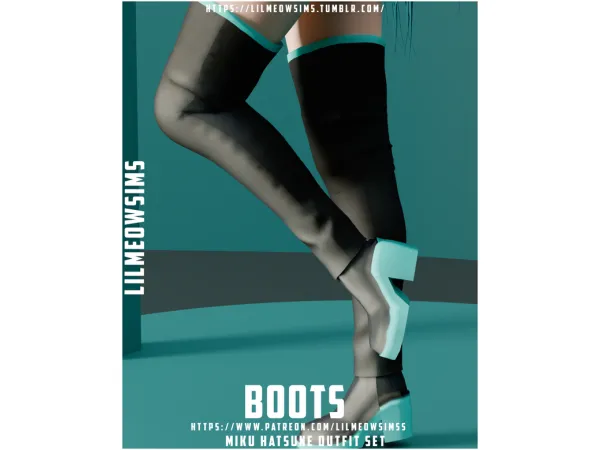 Mix Miku Hatsune Boots by lilmeowsimss - The Sims 4 Custom Content