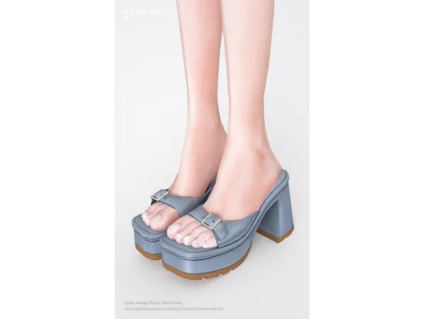 Alpha Splash Vintage Chunky Heel Sandals by charonlee - The Sims 4 Custom Content