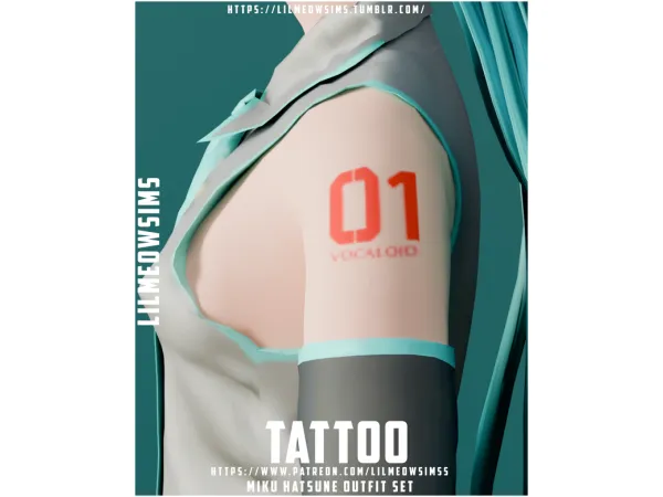 Mix Miku Hatsune Tattoo by lilmeowsimss - The Sims 4 Custom Content