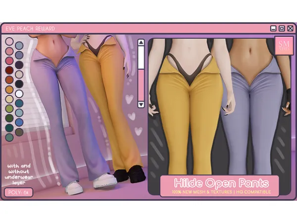 Alpha PEACH Hilde Open Pants by SMSims - The Sims 4 Custom Content