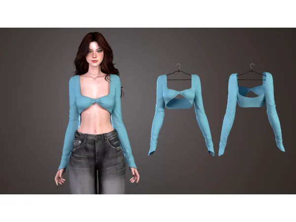 Alpha Mary Crop Long Sleeves Top by simsfinds - The Sims 4 Custom Content