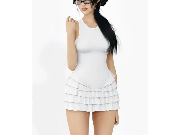 Alpha my mum made it frill tank dress by delicious things - The Sims 4 Custom Content