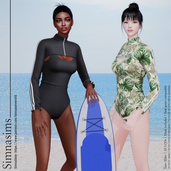Alpha Jadie long sleeve swimsuit by simsfinds - The Sims 4 Custom Content